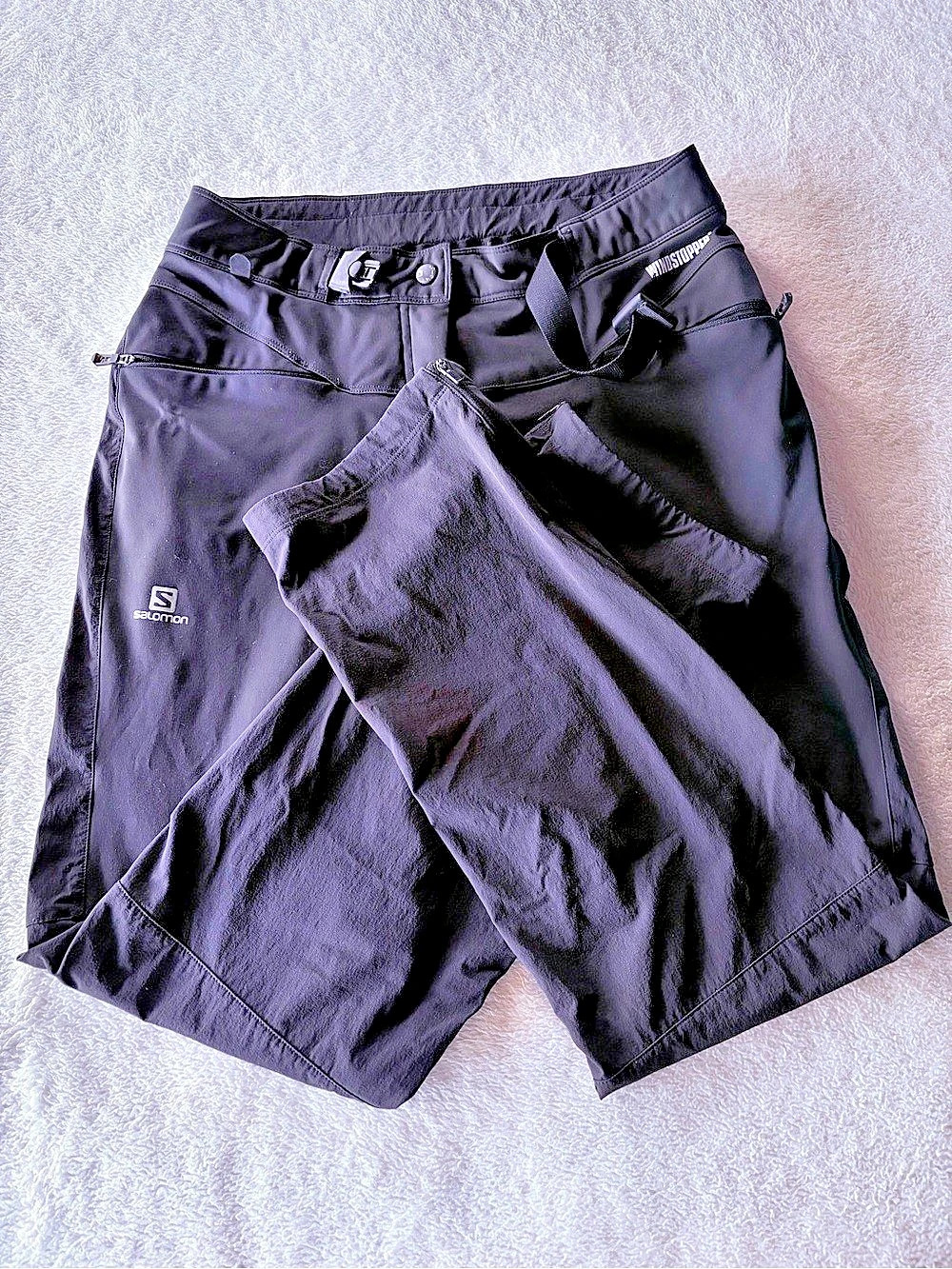 Salomon Windstopper Pants Black Outdoor Hiking Ski Trousers Cargo Pockets Sz 8 - Picture 2 of 13